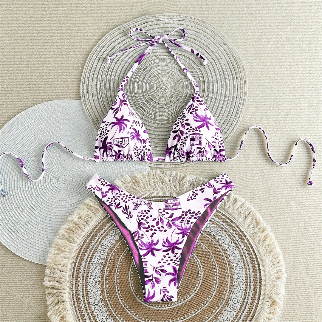 XS - L Neuer bedruckter Neckholder-Bikini, brasilianischer Bikini, Damen-Badeanzug, zweiteiliges Bikini-Set, Badeanzug für Damen, Badebekleidung, Badeanzug, Schwimmanzug V7173 – Detail 10