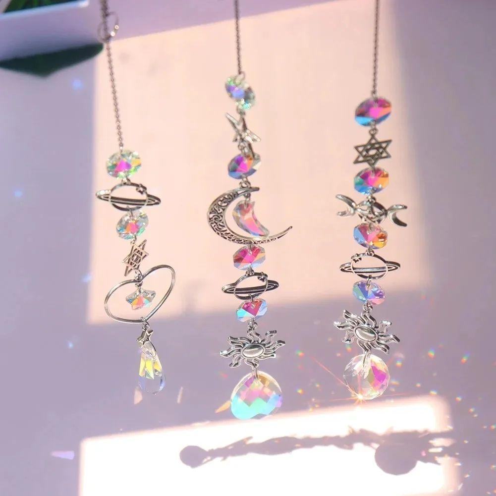 1 Pc Galaxy Star Moon Crystal Wind Chime Pendant for Home Decor Outdoor Garden Suncatcher Holiday Party Supplies image 3