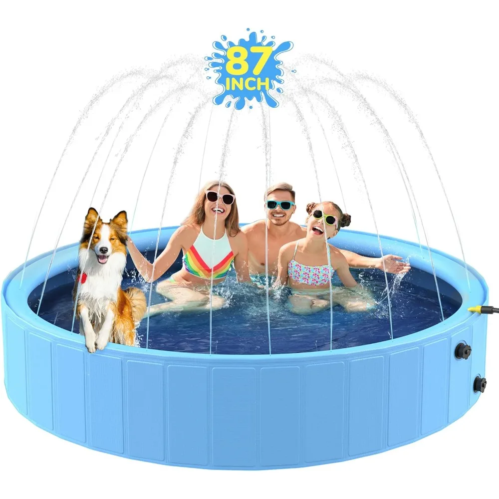 

87'' Foldable Dog Pool, Sprinkler Pool for Kids, Non-Slip Heavy Duty Dogs Splash Pad for Small Dogs, Hard Plastic Kiddie Bathtub