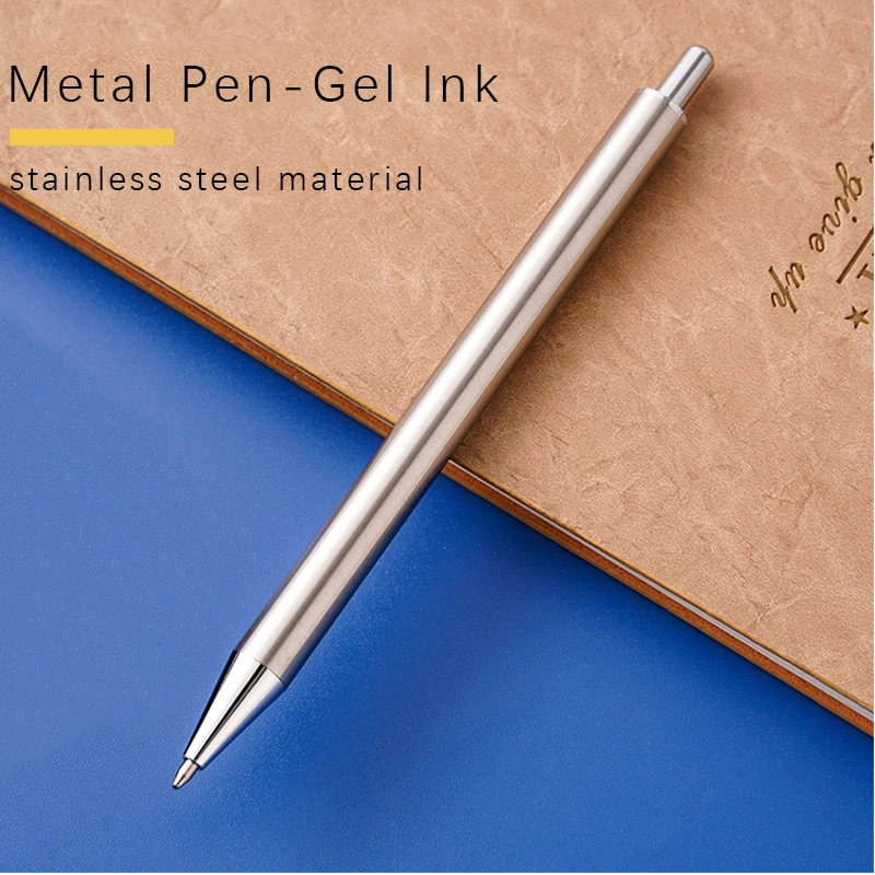 Simple 0.5mm Stainless Steel Gel Pen Press Type Automatic Metal Pen Luxury Office Business Signing Writing Pen Kawaii Stationery