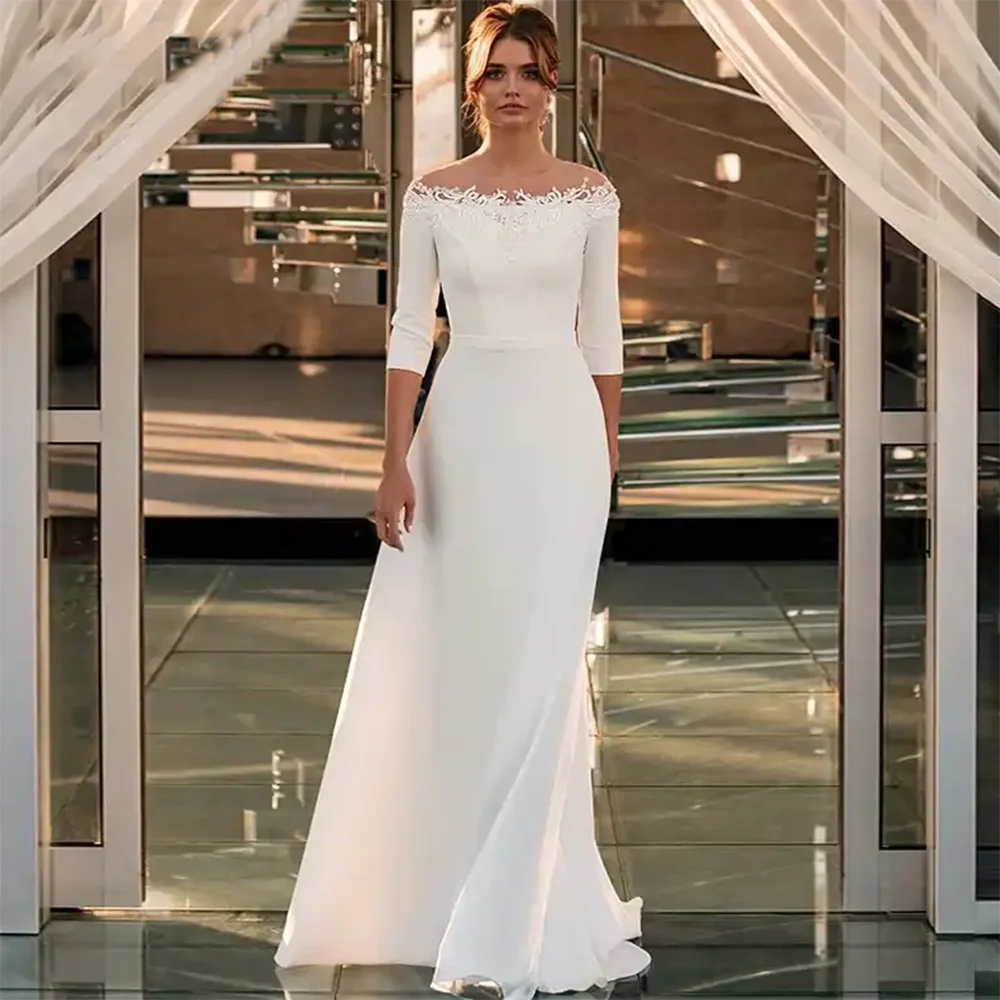 Wedding Dresses A-Line Round Neck Elegant Temperament Wedding Tail Dress  Suitable for Bridal Bridesmaid Party Pageant Prom Holi