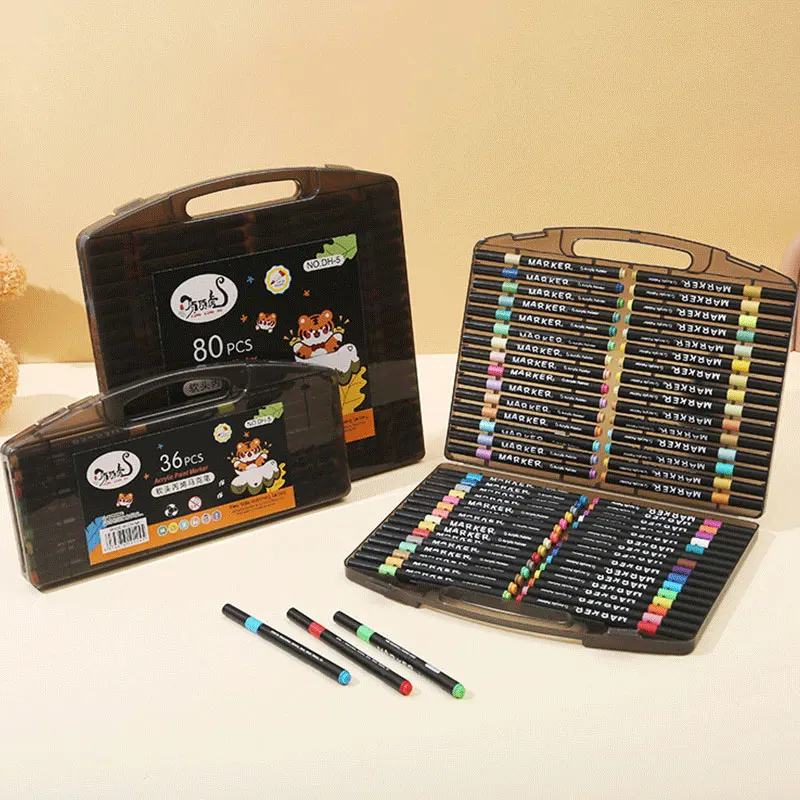 80/12 لون الاكريليك مجموعة أقلام خطاط (ماركر) سريعة الجافة ورقة تكويم أقلام للأطفال مانغا الفن اللوحة لوازم المدرسة الملحقات