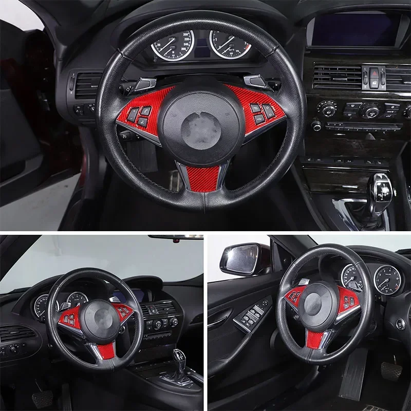 

Soft Carbon Fibre Car Steering Wheel Button Cover Trim Sticker Interior Car Accessories For BMW 6 Series M6 E63 E64 2004-2010