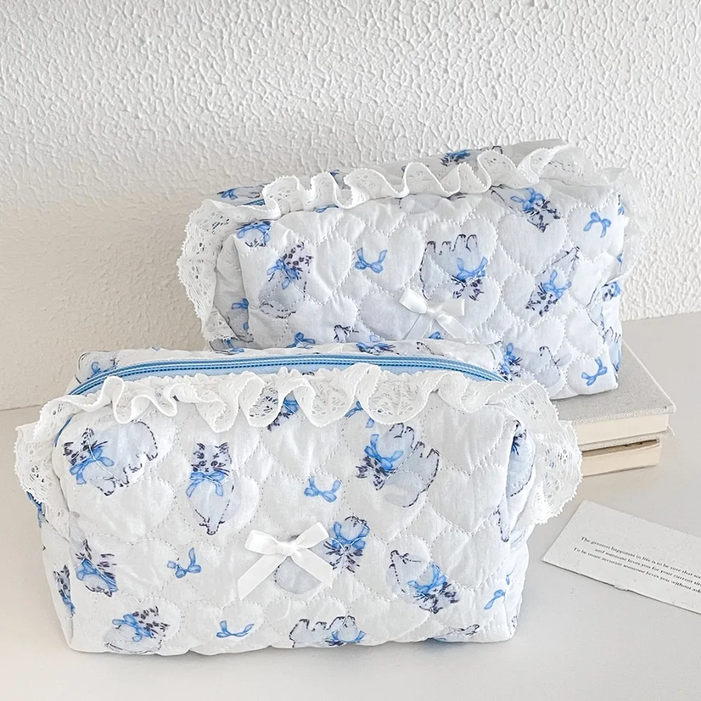 Moda kot kreskówkowy koronkowa damska kosmetyczka organizator podróży kosmetyczka kosmetyczka przenośna dziewczęca kosmetyczka na zamek błyskawiczny