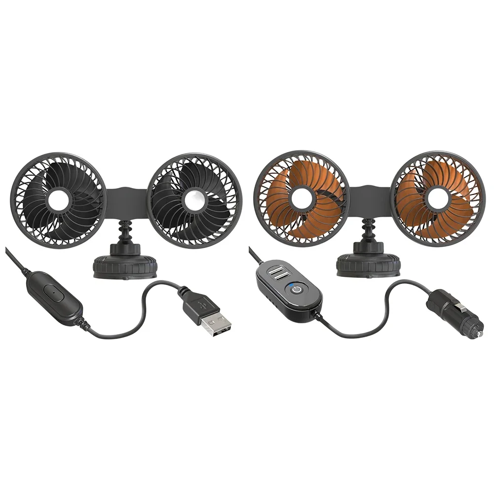 Car Cooling Fan USB Charging Auto Ventilation Fan Dual Head Electric Car Cooler 360 Degree Rotation Three Gears for Vehicle SUV
