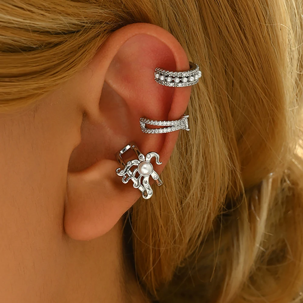 1PC Silver Color Zircon Ear Clip Earrings For Women Stainless Steel C Ear Cuff No Piercing Ear Ear Clip Trend Jewelry Gift