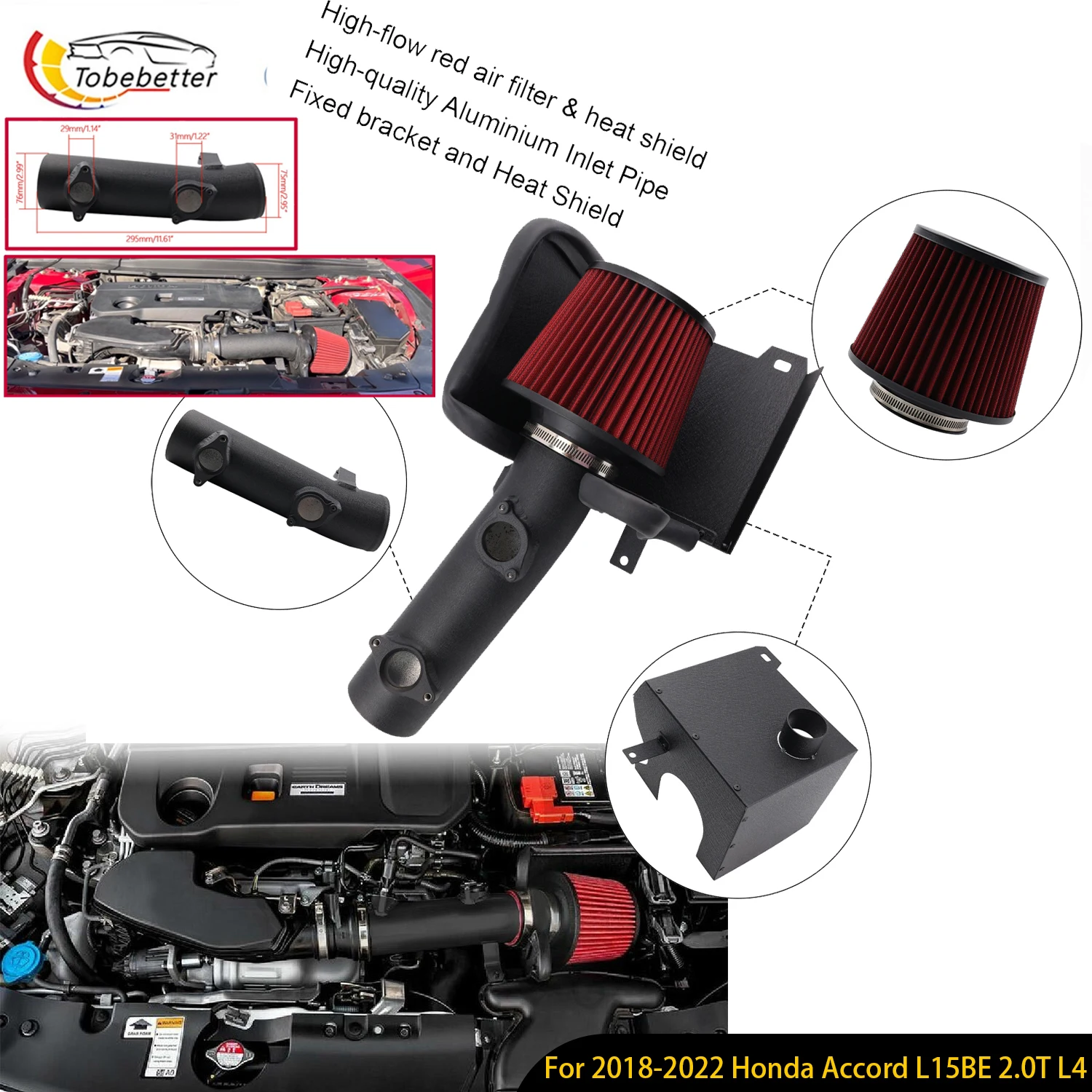 

Cold Air Intake System + Red Filter For 2018-2022 10th Gen Honda Accord 2.0L K20C4 Turbo Short Ram