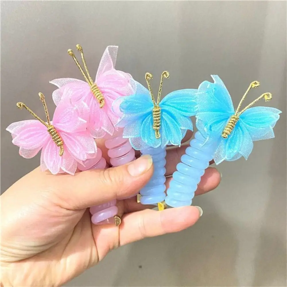 

High Elasticity Telephone Wire Hair Loop Colorful Butterfly Spiral Coil Head Bands Sweet Hair Accessories Hair Ring Girls