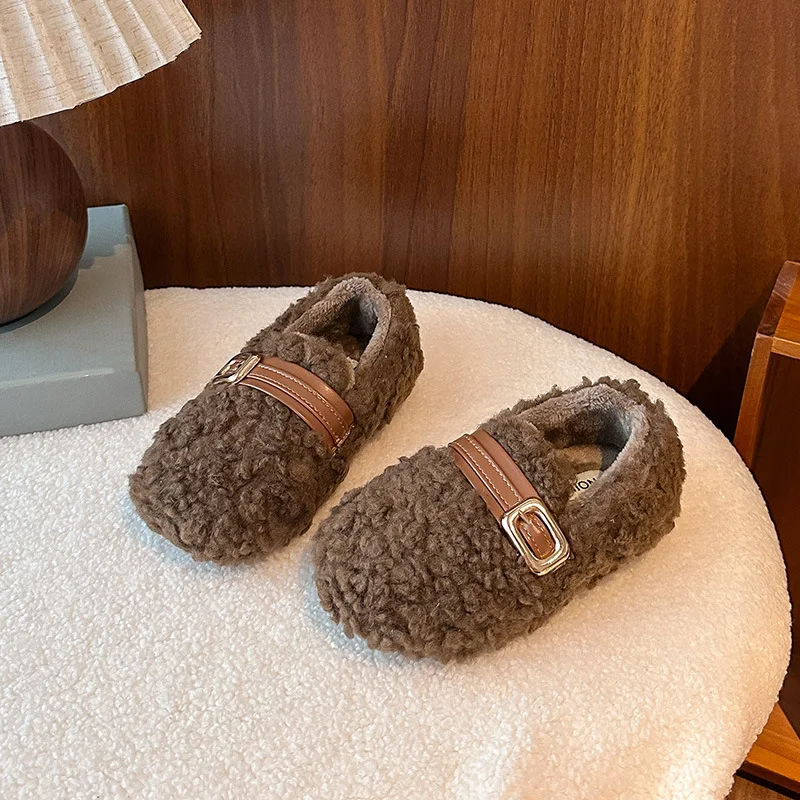 

Girls Wool Flats, 2025 Winter Shoes, Soft Sole Outdoor Non-Slip Warm Shoes for Toddler to Big Kid