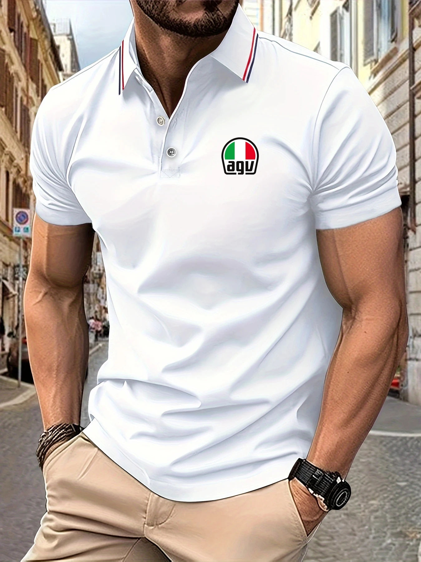 

2025 New Polo Shirts Men Men Summer AGV Logo Print Striped Collar Short Sleeve Comfortable Breathable Casual Cool T-shirt