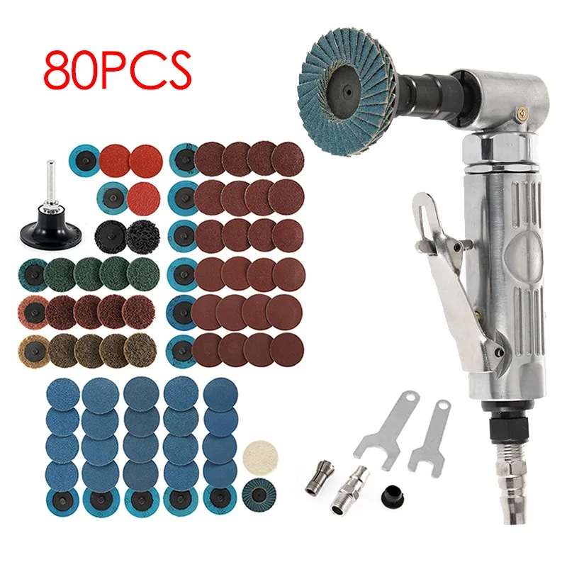 90 Degree Air Die Grinder Mini Air Grinder Pneumatic Grinding Polisher Mill Engraving Machine with Sanding Discs Tool Kit