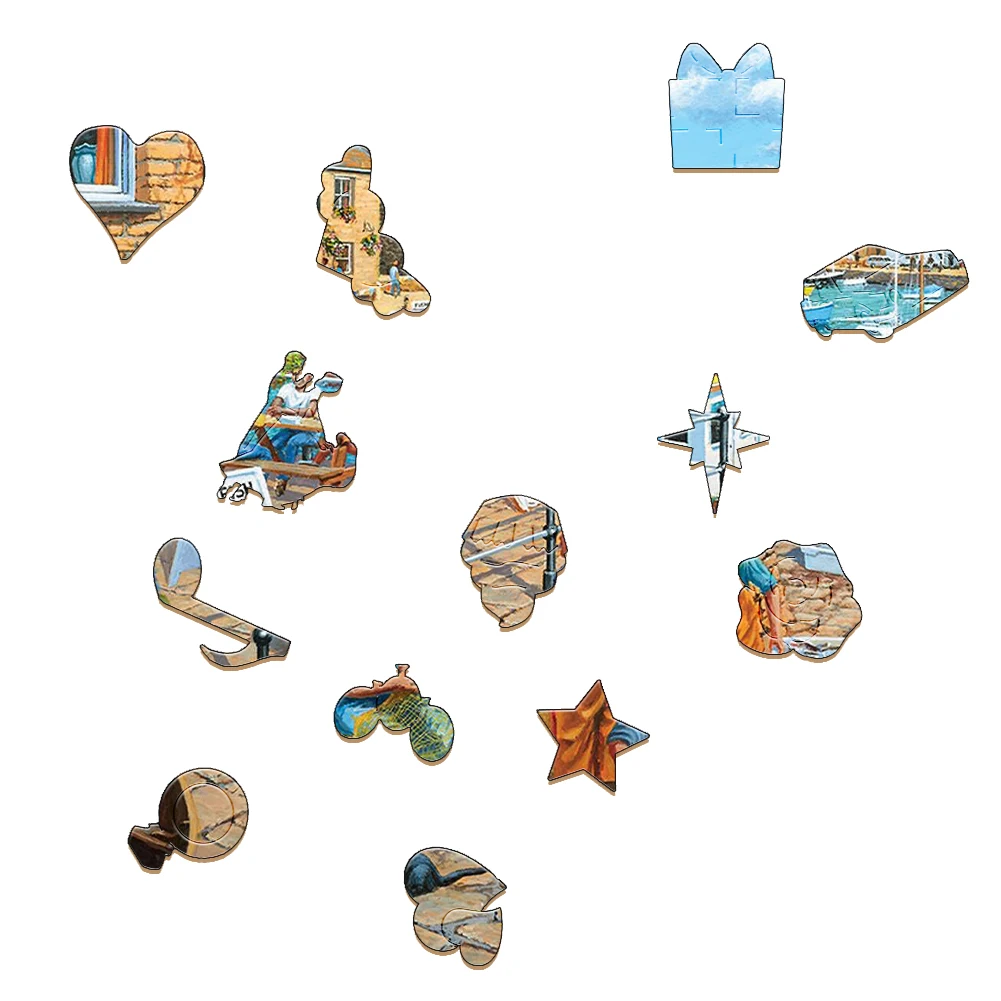 Exquisite Wooden Puzzles Fishermen Fishing At The Seaside Wood Jigsaw Puzzle Craft Irregular Family Interactive Puzzle Gift