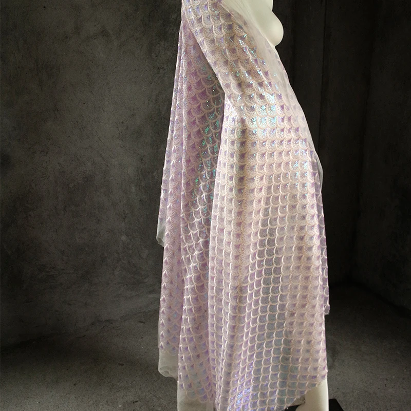 

Ocean Mermaid Ji Symphony Fish Scales Sequins Laser Embroidery Mesh Fabric Dream Background Clothing Designer Fabric
