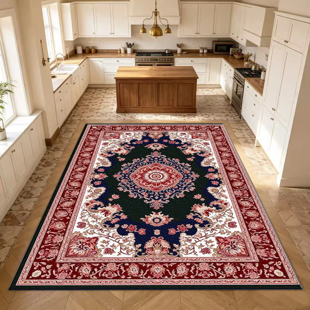 Retro Oriental Medal Pattern Carpet Floor Traditional Ethnic Print Carpet Living Room Bedroom Floor Mat