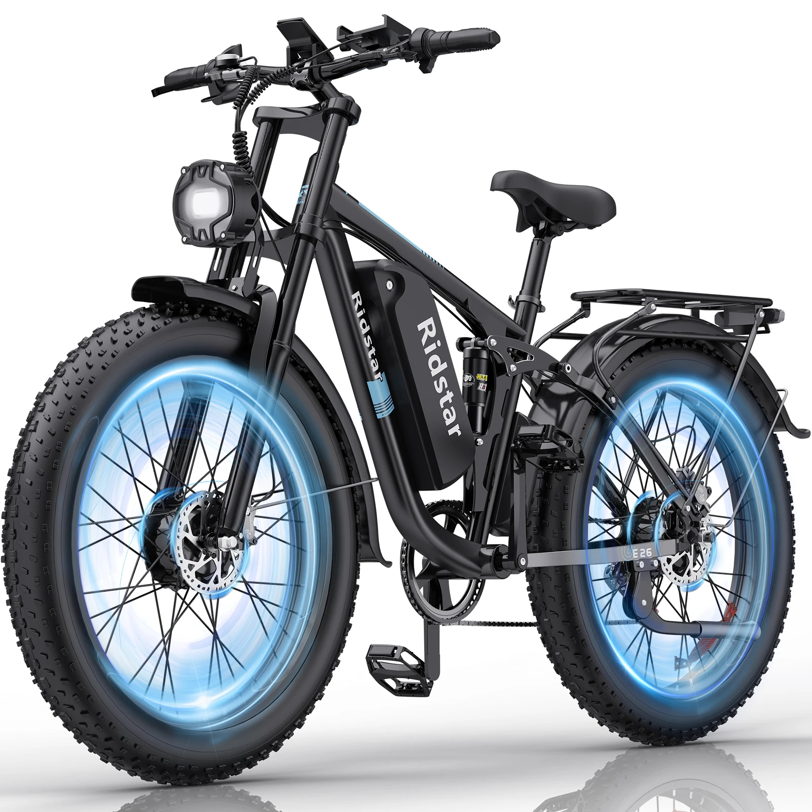 Ridstar Electric Bike 2000W 48V 23AH 26 Inch Fat Tire Adult Ebike Dual Motor Hydraulic Brakes Full Suspension MTB Electric Bike