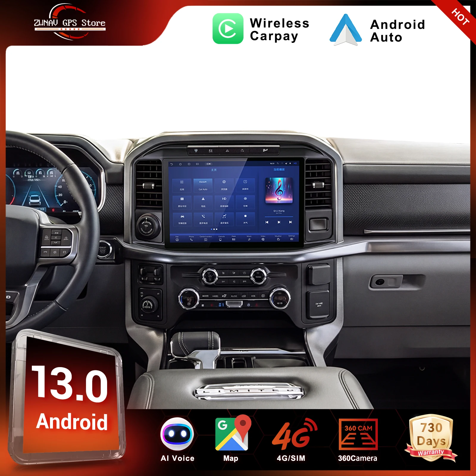 13 Inch Android Carplay for Ford F150 SYNC4 2021-2025 Tesla Style Car GPS Navigation Multimedia Player Car Radio Tape Head Unit1