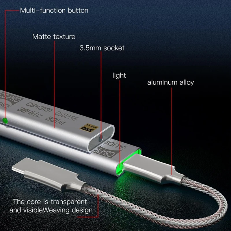 Headphone Amplifier CS43131 USB C DAC Dongle DSD256 Decoding 32Bit 384Khz Decode Type-C To 3.5Mm Jack AUX Adapter