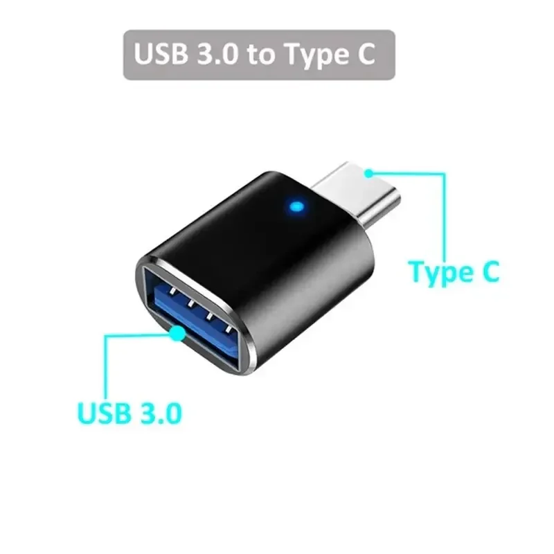 LED USB 3.0 To Type C Adapter OTG To USB C USB-A To Micro USB Type-C Female Connector For Samsung Xiaomi POCO Adapters