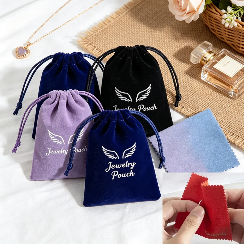 

Custom Logo Velvet Jewelry Bags Silver Polishing Cloth Set Chess Poker Packaging Earring Ring Wedding Favor Storage Pouch Set