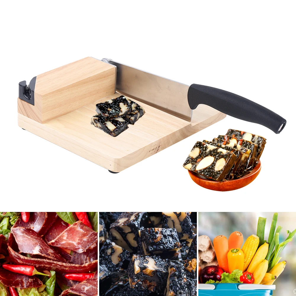 Manual Biltong Cutter & Beef Jerky Slicer Home Cutting Knife w/Oak Cutting Board Seat Guillotine