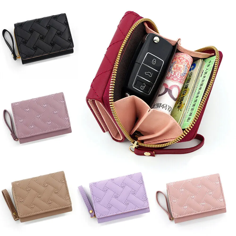 

Heart Embroidered Wallet Women's Short Wallet Women's Triple Fold Bag Multi Card Large Capacity Versatile Fashion Wallet