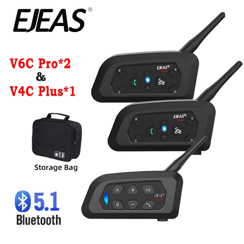 EJEAS V4C PLUS +V6C PROx2 Football 3 Referee Intercom Headset 1200M Soccer Full Duplex Bluetooth Conference Interphone +Handbag