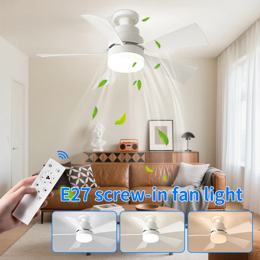 

40W LED Ceiling Fan Light with E27 Socket Remote Control 3-Speed Dimmable Silent Fans Lighting for Bedroom Living Room Kitchen