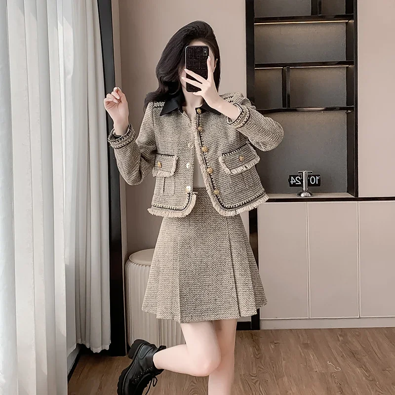 Padded 2024 Autumn Winter New Classic Style Bow Youthful Suit Designer Trendy Versatile Two-piece Set Women Female Office Lady