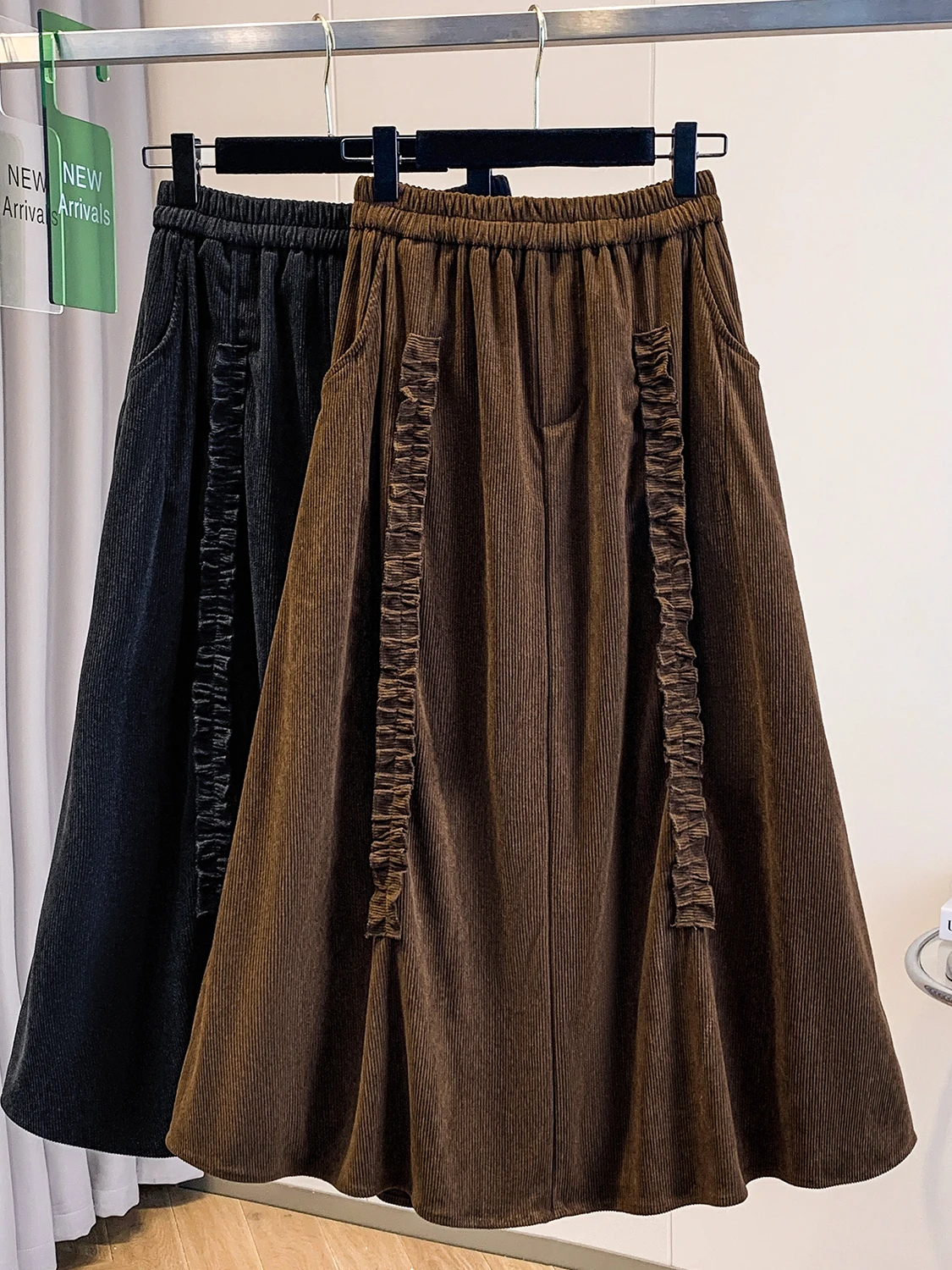 Autumn Winter Long Flower Bud Corduroy Half Skirt Women's plus Size Base Skirt Umbrella Skirt Korean Style Commute Dress