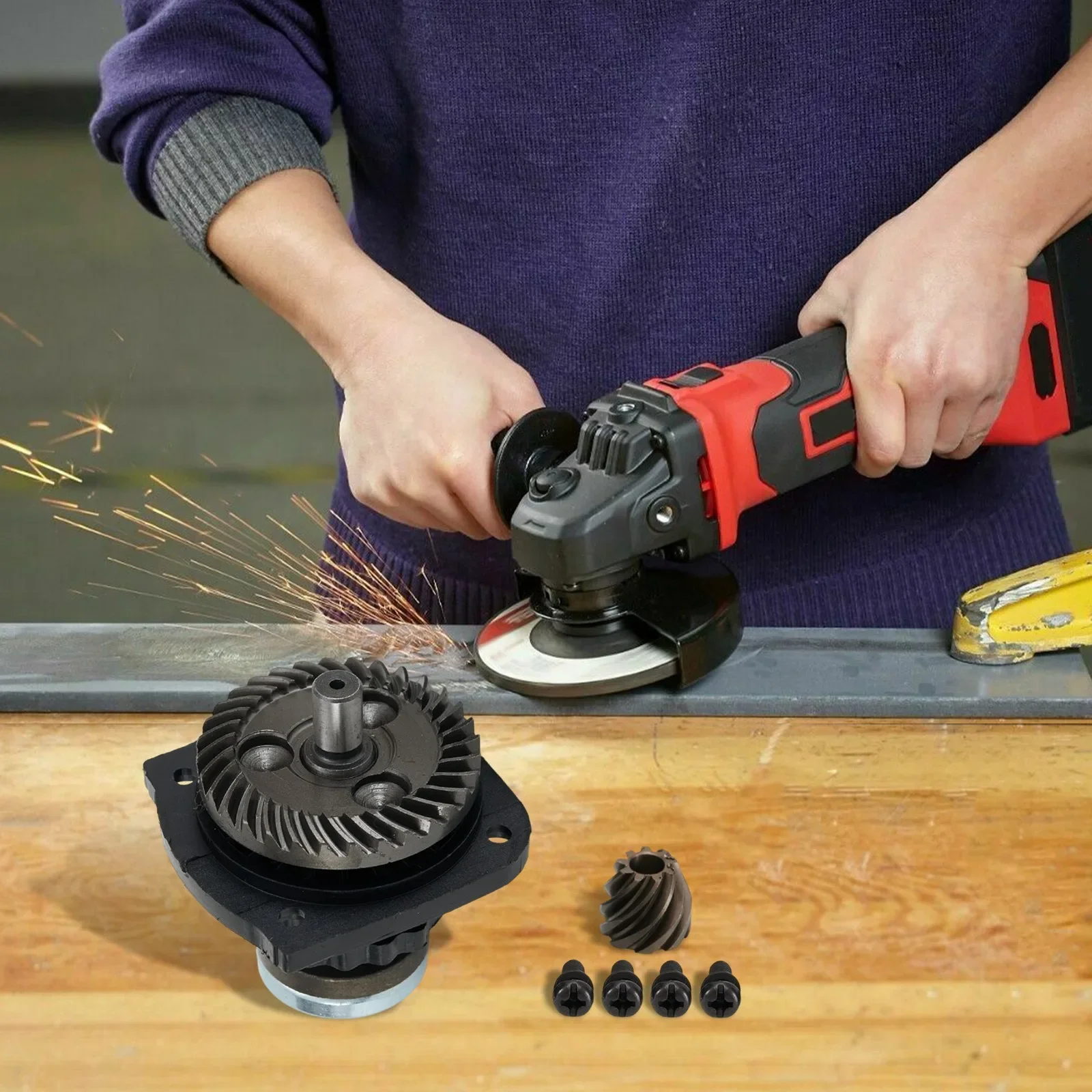 

1set Angle Grinder Gear Assembly For GWS6-100 For FF03-100A Angle Grinder Gear Assembly Grinding Machine Power Tool Accessories