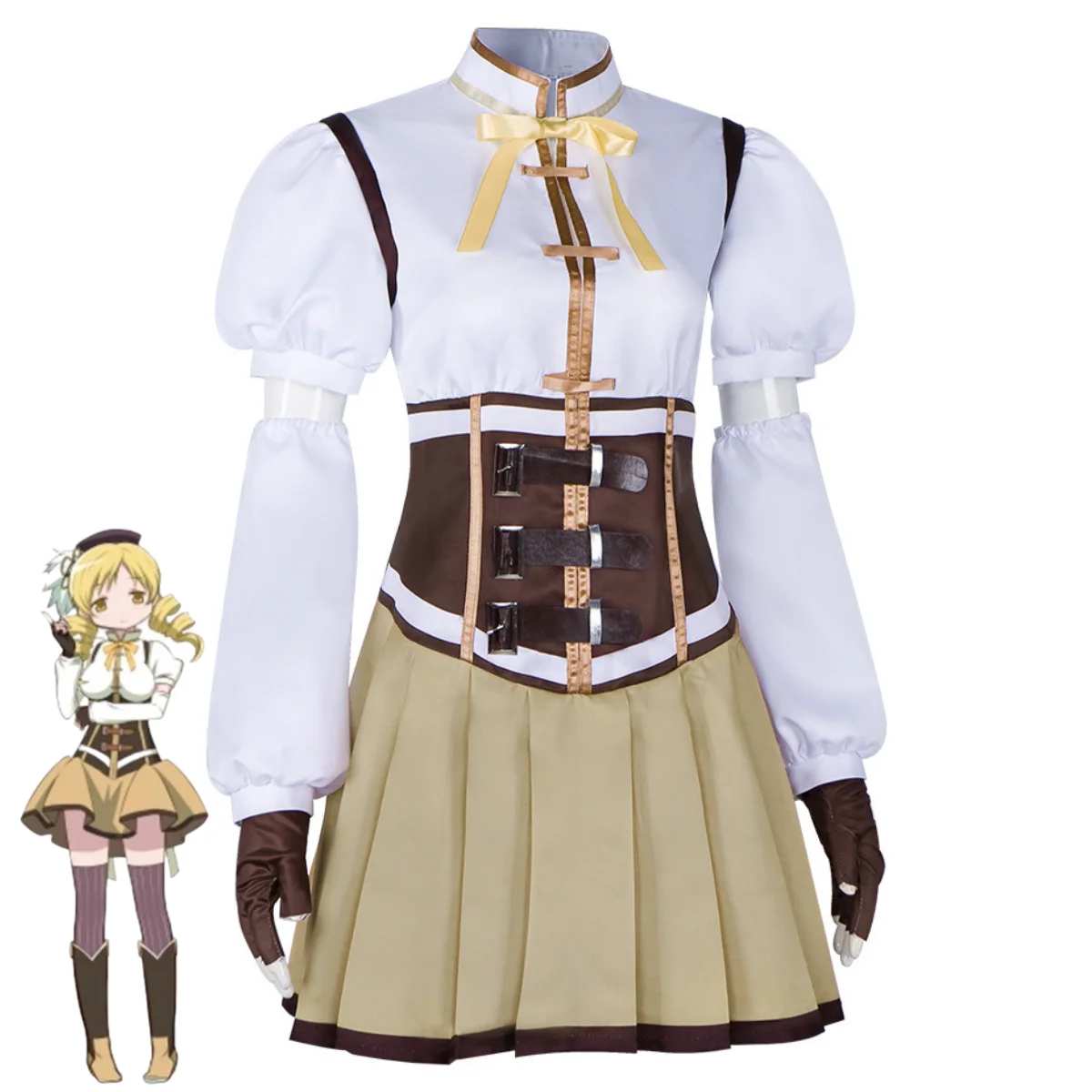 Anime Puella Magi Madoka Magica Tomoe Mami Cosplay Kostuum Madoka ☆ Magica Combat Uniform Pruik Vrouw Mooi Kawaii Kerstpak