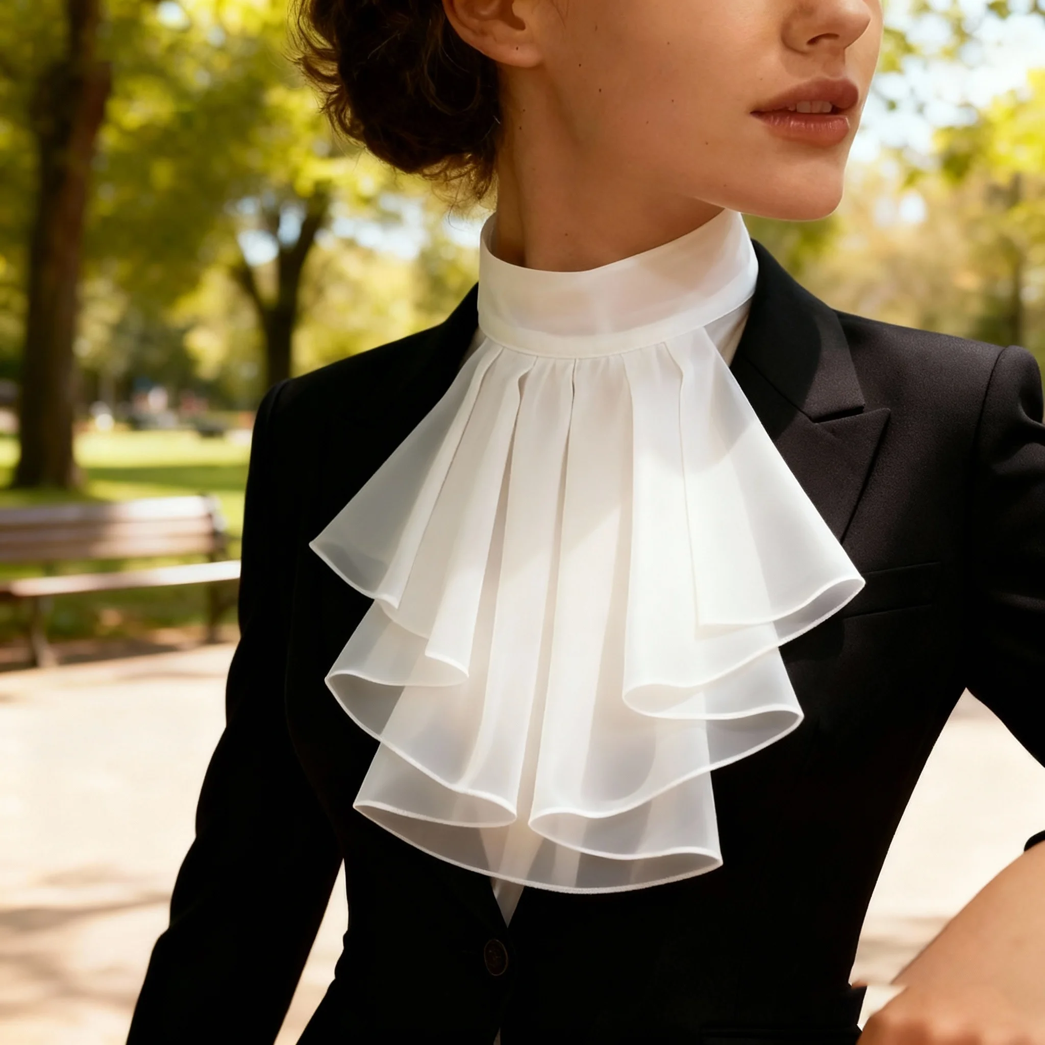

1 piece, retro court ruff collar, fake collar, saliva towel collar, white imitation shirt, curled collar, stage play gentleman medieval retro formal dress, lace curled collar