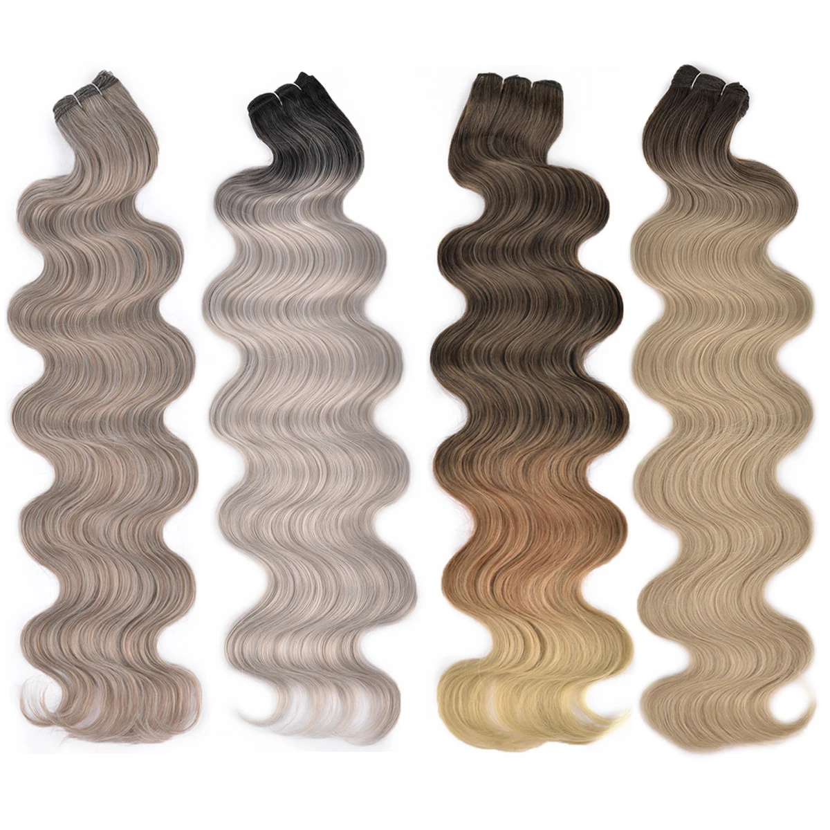 22Inches Body Wave Hair Bundles Ombre Blonde Natural Synthetic Hair Extensions Heat Resistant Loose Deep Wave Hair Weaving