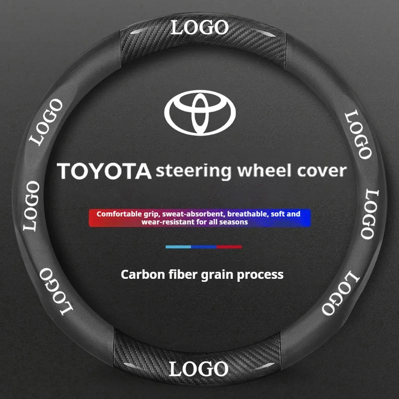 Car Steering Wheel Cover For Toyota Corolla Camry Rav4 Yaris Avensis Hilux Prius Auris C-HR Carbon Fiber Leather Breathable 38cm