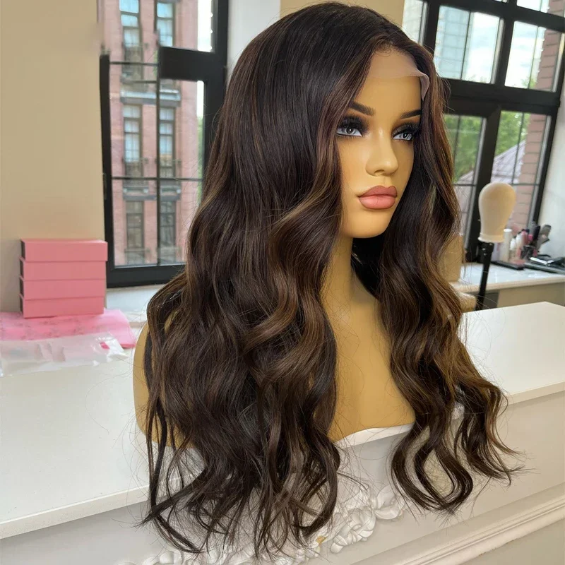 Highlight Brown Glueless Soft 26Inch 5x5 Silk Base Wave Jewish Human Hair With BabyHair HD Lace European Hair Preplucked  Daily