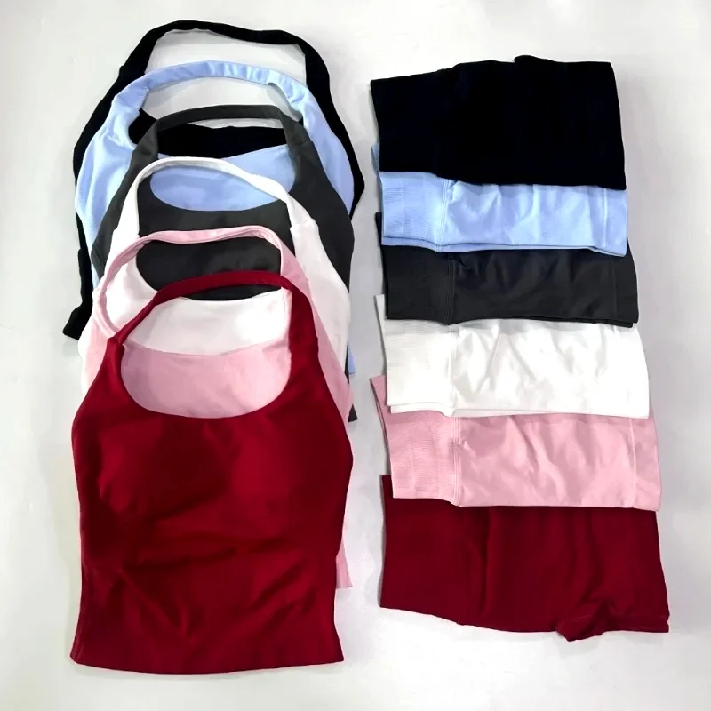 Women Sports Set Backless Tank Tops High Waist Shorts