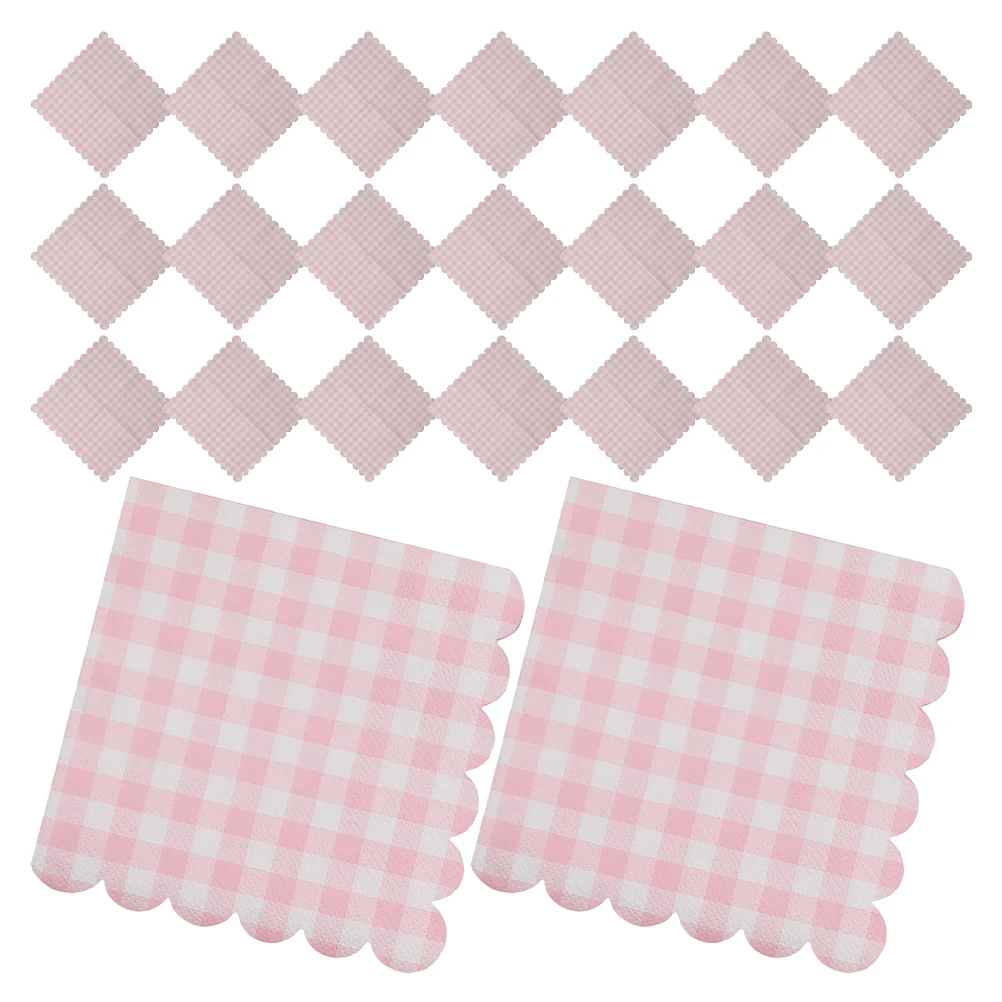 

40pcs Pink Checked Napkins Disposable Party Supplies Decorative Tea Wedding Guest Towels Plaid Paper Strong