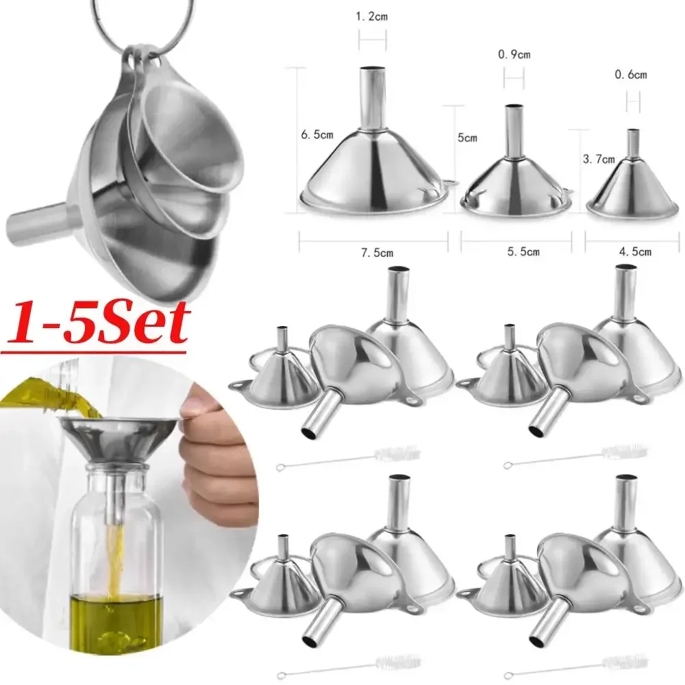 

3 Piece Stainless Steel Funnels Set Multipurpose Kitchen Funnel Set for Transferring Liquid Dry Ingredients Powder Sink filter