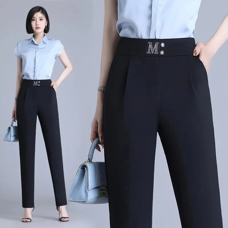 Sarouel en soie glacée pour femme, pantalon court de haute qualité, taille haute, polyvalent, costume tombant, nouvelle collection été 2025