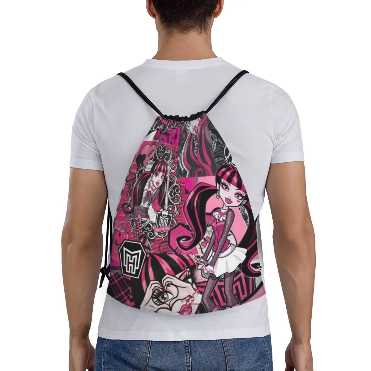 Monster high saco de cordão armazenamento bolsas portáteis compras de mercearia sacos de ombro dobrável saco de viagem