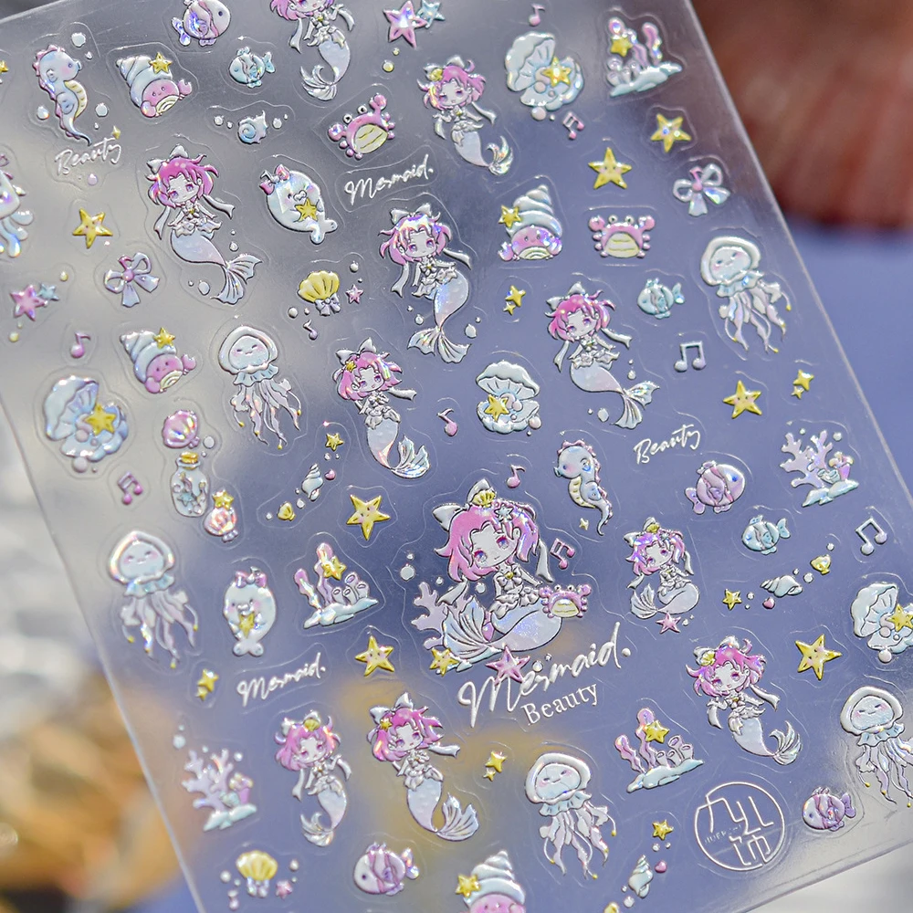 الليزر الشظية ستار المحيط دولفين الحوت الضحل من فقاعات الأسماك الكائنات البحرية البحرية مسمار الفن ملصق ذاتية اللصق مانيكير مائي #2