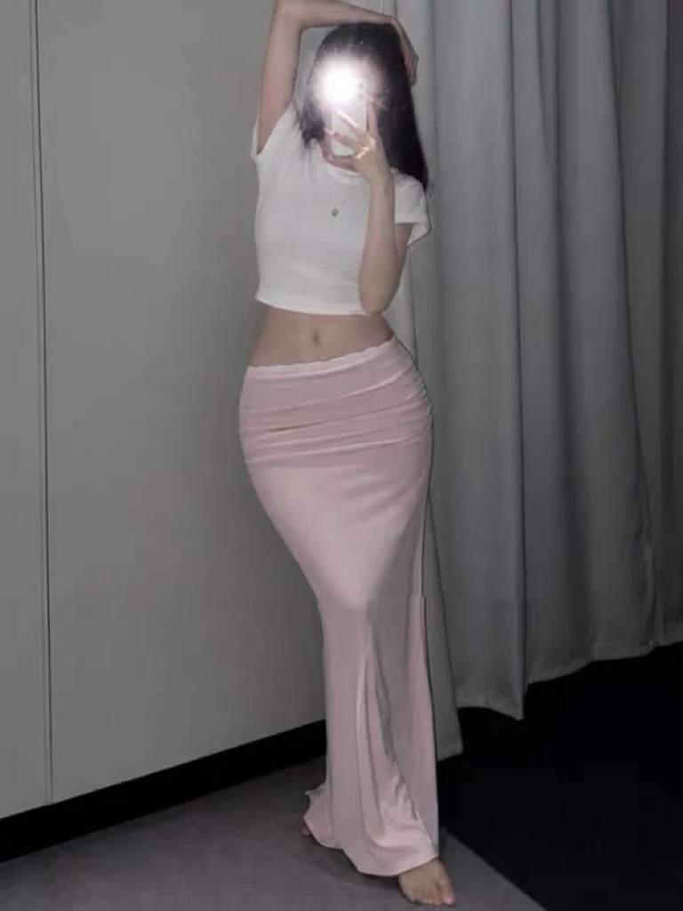 Dongda Gate New Style PY251 Korean Pure Desire Lace Trim Slit Bodycon  Skirt High Waist Cotton Blend Skin-friendly Breath...