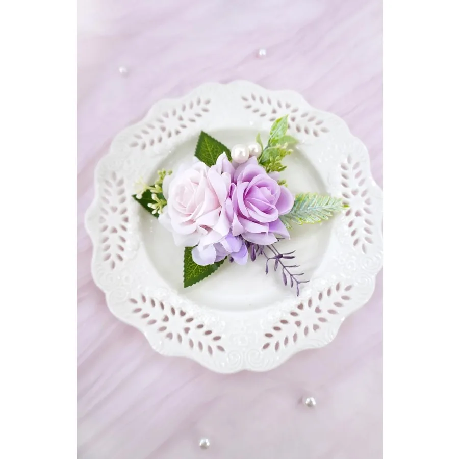Conjunto de corpete roxo e boutonniere para baile de casamento, flor artificial de rosa, pulseiras de pulso, pulseira de corpete de baile