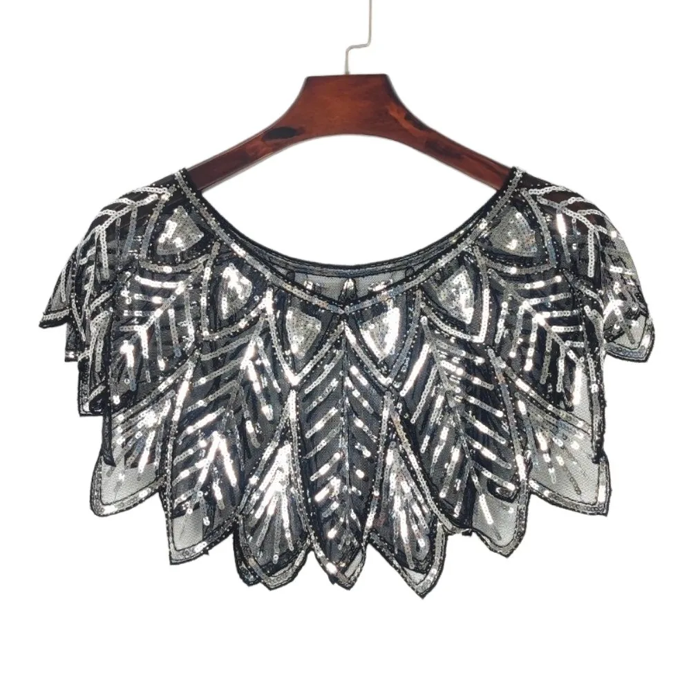 

Elegant Glitter Sequins Shawl Sparkling V-Neck Evening Cape Short Cover Sleeveless Party Shawl Ladies