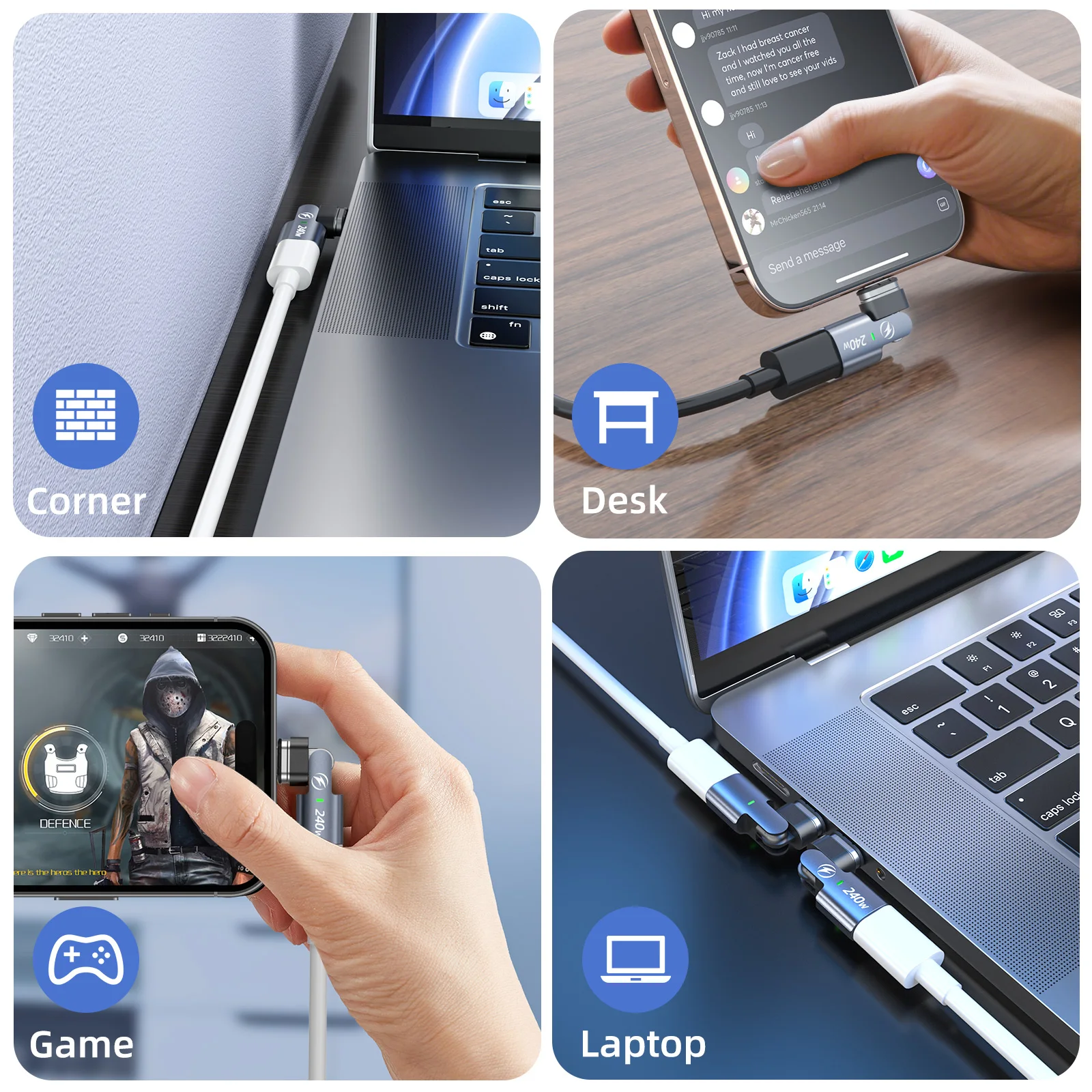 PD240W USB C إلى نوع C OTG محول 180 دوران 5A كابل شحن سريع محول البيانات آيفون 16 ماك بوك سامسونج شاومي المحمول