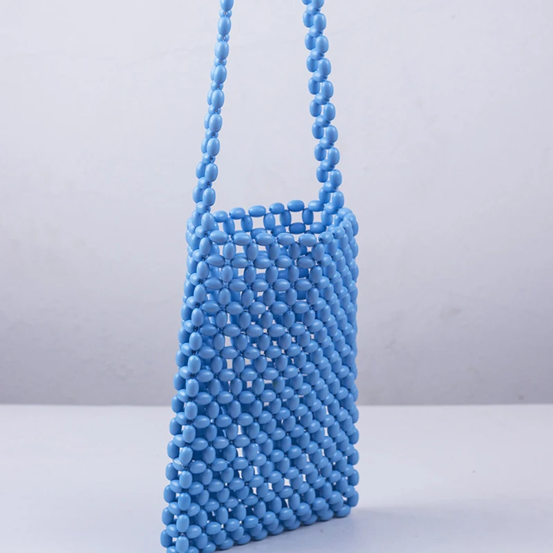 Universal Multicolor Egg Beads Crossbody Bags Pure Handmade Beaded Weaving Blue Bags for Women Luxury Mobile Phone Purse