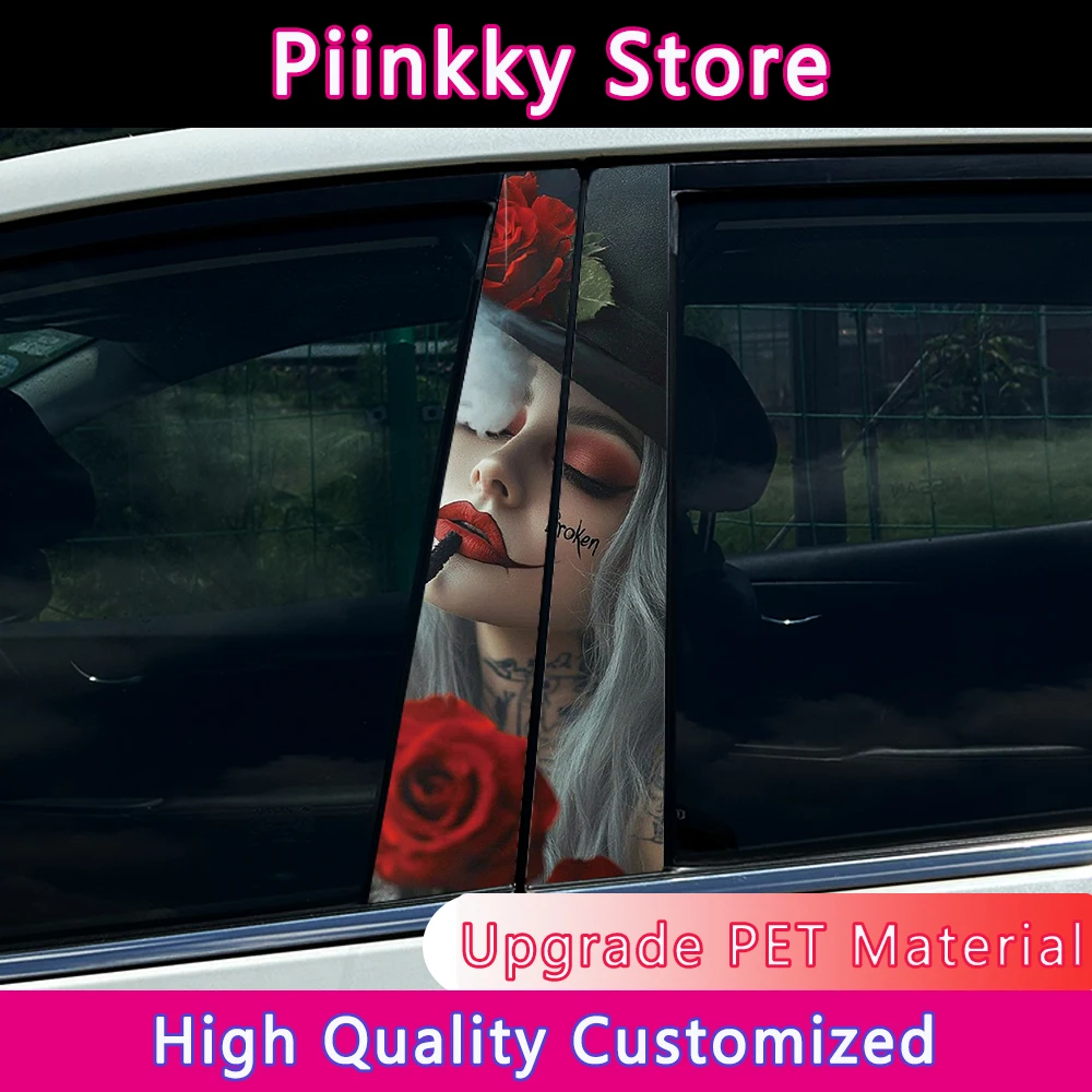 Stiker Pilar B Gadis Wanita Gotik Dekorasi Kolom Tengah Mobil Penutup Goresan Stiker Tahan Air Aksesori Mobil