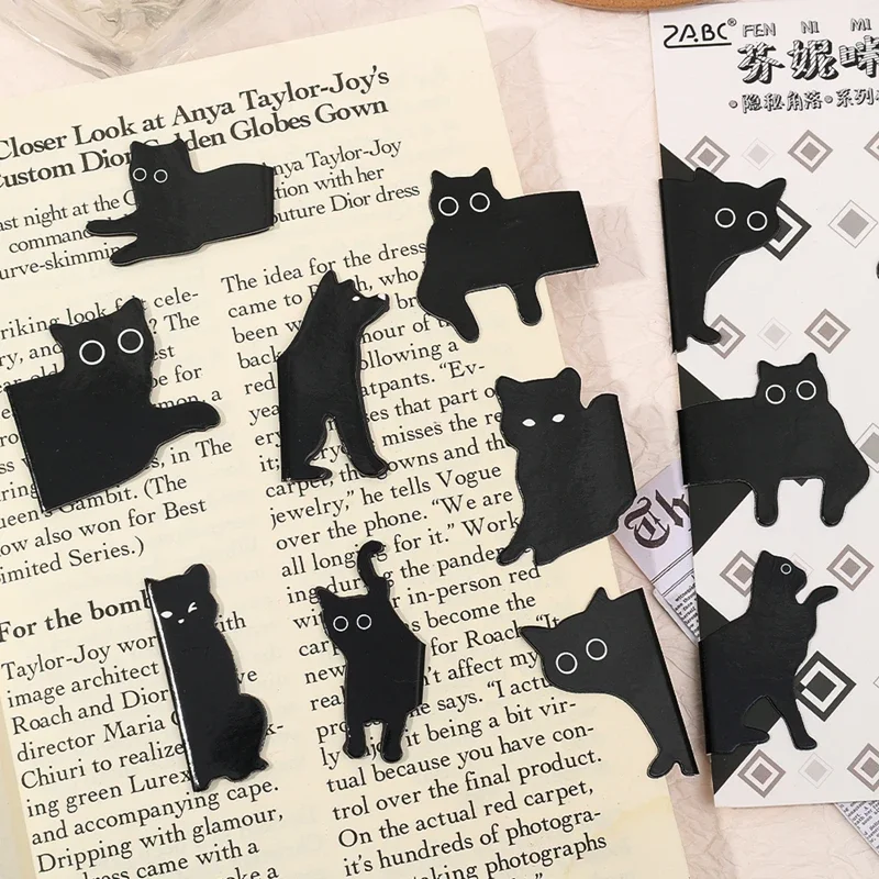 6PCS/Set Kawaii Black Cat Magnetic Bookmark for Books Creative Cute Cartoon Page Clips Book Marker Unique Student Reading Gift