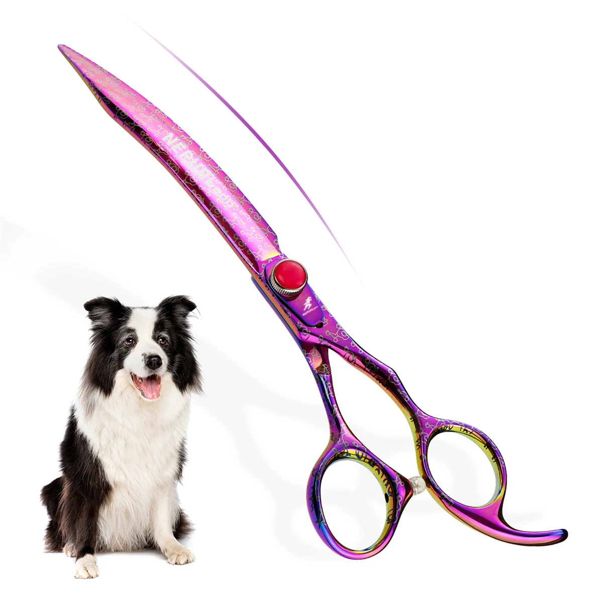 

Professional Dog Grooming Scissors 7.5" Japan 440C Colorful Pet Curved Scissors Pet Hairdressing Scissors Bend Down Shears