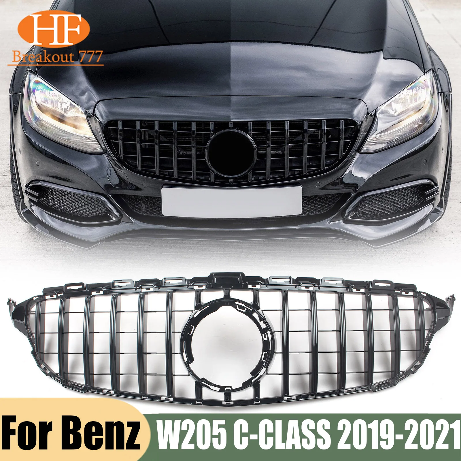 Front Radiator Grille Bumper Grill Middle Grid Inlet Mesh Tuning For Benz W205 C-CLASS facelift 2019-2021